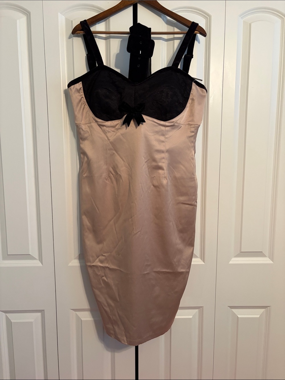 Satin Two-Tone Slip Dress with Lace Bust and Bow